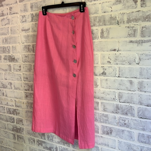 Miami Women’s Linen Blend Midi Skirt Side Button Lined Beach Coastal Size Small - Picture 2 of 10